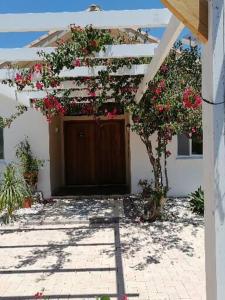 uma casa com uma porta com flores em Infinity view villa em Nata