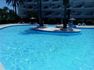 a large pool of blue water with palm trees in it at Laura Sunbeach in Alcudia