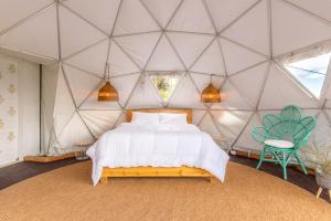 1 dormitorio con 1 cama en una tienda de campaña en la cúpula en TERRA LUNA GLAMPING, en Paipa