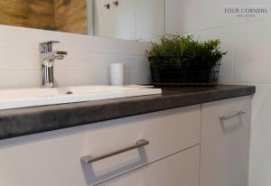 łazienka z umywalką i rośliną w obiekcie Gdańsk Old Town - Apartment No 97 w Gdańsku