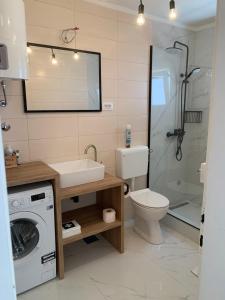 a bathroom with a toilet sink and a washing machine at Apartment Silvana II in Šibenik
