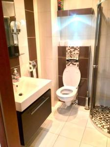 ウケンチンにあるAmber Blue Mareのバスルーム(トイレ、洗面台、シャワー付)