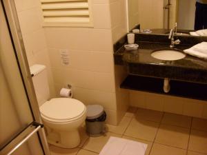 a bathroom with a toilet and a sink at JF Flat - Hotel in Ribeirão Preto