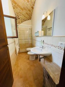 y baño con lavabo, aseo y espejo. en Casale Alberico en Caramanico Terme