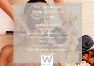 een flyer voor een wellness-arrangement met een vrouw met een pen bij Wave Resort - Ultra All Inclusive in Pomorie