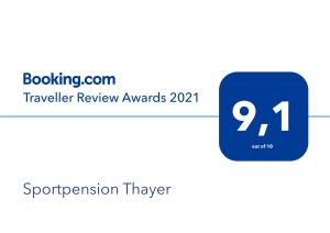 a screenshot of the travel review awards at Sportpension Thayer in Piesendorf