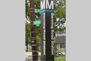 a pole with street signs on a street corner at Urban Retreat Basement Studio Only Two Blocks From Metro! OFF STREET PARKING! in Washington