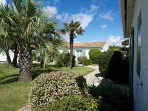 a yard with palm trees and a house at Le Petit Bois in Sainte-Marie-de-Ré