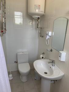 bagno bianco con servizi igienici e lavandino di ZIG ZAG a Kam"janec'-Podil's'kyj