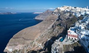 an aerial view of the amalfi coast at Villa Bordeaux in Fira