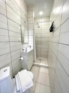 ゲレンジークにあるApartment Novorossiyskaya 67の白いバスルーム(トイレ、シンク付)
