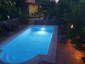 a large swimming pool with blue lights in a backyard at casa cristimil -san amaro in Salamonde
