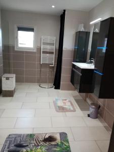Ванна кімната в Appartement spacieux 15 mn Plage Wifi Stationnement gratuit petite terrasse 2adultes et 2 enfants à partir de 6ans