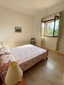 ein Schlafzimmer mit einem Bett, einer Lampe und einem Fenster in der Unterkunft Tenuta Palummaru in Tricase