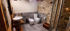 y baño con lavabo, aseo y ducha. en b&b La Corte dei Cerri- Il Piccolo Chalet en Frassinoro