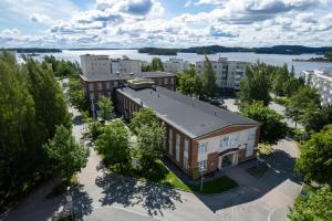 an aerial view of a building in a city at Hostel Hermanni in Kuopio