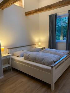 1 dormitorio con cama y ventana en Ferienwohnung Eddelhoff, en Walsrode