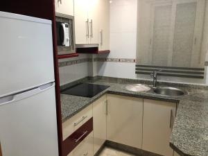 una pequeña cocina con fregadero y microondas en Aptos. Paniagua, en Córdoba