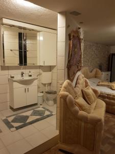 a bathroom with a sink and a couch in a room at FARAON pn 3 in Paraćin