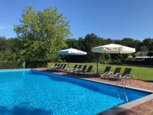 a swimming pool with chairs and umbrellas at Fletcher Hotel Restaurant Doorwerth - Arnhem in Doorwerth