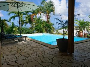 een zwembad met een stoel en een parasol bij Villa Casalane in Quartiers Anse à lʼÂne