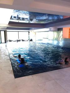 a swimming pool with two people in the water at Zen apartman in Kopaonik