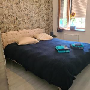 a bed with two pillows on it in a bedroom at Appartement au cœur du Haut-Jura in Villard-Saint-Sauveur