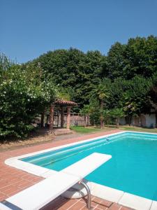 basen z białą ławką obok niego w obiekcie La dama con l'ermellino B&B w mieście San Zavedro
