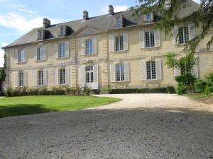 ein großes Steinhaus mit großem Hof in der Unterkunft Bed & Breakfast Chateau Les Cèdres in Bretteville-lʼOrgueilleuse