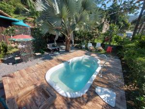 una vasca idromassaggio in un cortile con una palma di Eco Paradise Muriqui a Mangaratiba