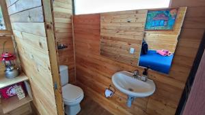 a bathroom with a sink and a toilet at Iraca Glamping in Guatavita