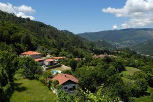 ヴィエイラ・ド・ミーニョにあるAldeia Turistica de Louredoの木々や家並みのある丘の上の村
