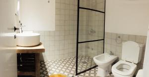 a bathroom with a shower and a toilet and a sink at Moderno departamento en San Pedro in San Pedro