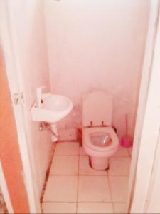 baño con aseo rosa y lavamanos en TULEAR APPARTEMENTS CHAMBRES VILLAs en Toliara