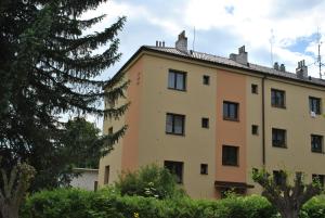 ein Gebäude mit einem Baum davor in der Unterkunft Apartmán Viktorie in Třeboň