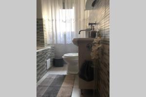 a bathroom with a white toilet and a sink at Apartman Kadić Senj in Senj +2 photos