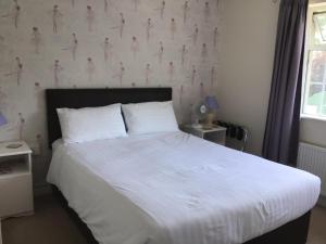 a bedroom with a bed and a wall with people on it at Orchard Grove in Bagenalstown