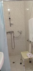 uma casa de banho com chuveiro e cortina de chuveiro em Hotel Primavera em Monte Real