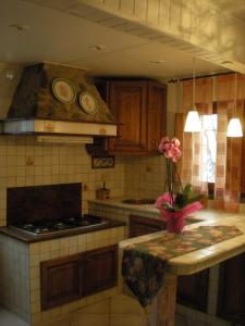 a kitchen with a stove and a counter top at Il Toscano - near Grotta Giusti in Monsummano Terme