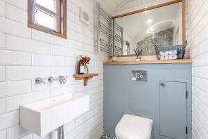 a bathroom with a sink and a toilet at Daisy Park Shepherds Hut in Looe
