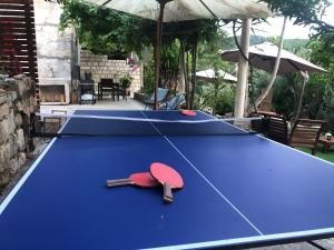 a blue ping pong table with two ping pong balls on it at SECRET PARADISE-Holiday home with hot tub and BBQ in Lopud Island