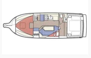 - un plan d'étage d'un petit bateau avec une chambre dans l'établissement Nuit insolite sur un bateau - Linge & ménage inclus, à La Rochelle