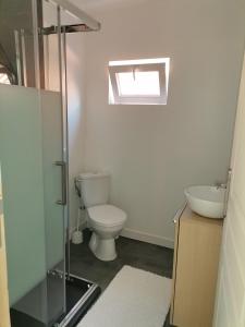 a bathroom with a toilet and a sink at Le vent du large in Sangatte +8 photos