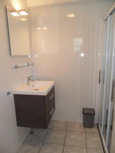 a bathroom with a sink and a shower at Vakantiehuizen Hollandse Kust in Julianadorp