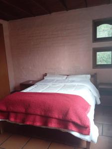1 dormitorio con cama blanca y manta roja en 4 aguas en Playa Santa Ana