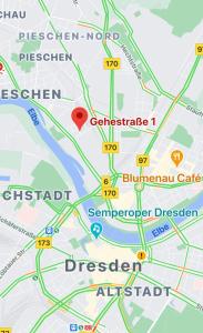 um close-up de um mapa de uma cidade em Premium City Appartmartement Dresden Nichtraucher em Dresden