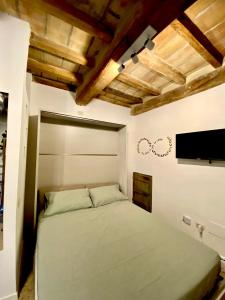 a bedroom with a bed and a flat screen tv at Little House in Parma