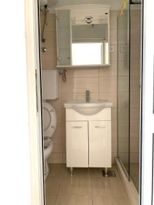 uma casa de banho com um lavatório e um WC em Colic apartments em Baošići