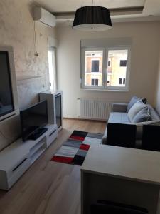a living room with a couch and a flat screen tv at Apartman Majaa in Banja Koviljača