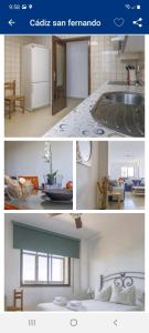 a collage of three pictures of a living room and a bathroom at Cañailla in San Fernando